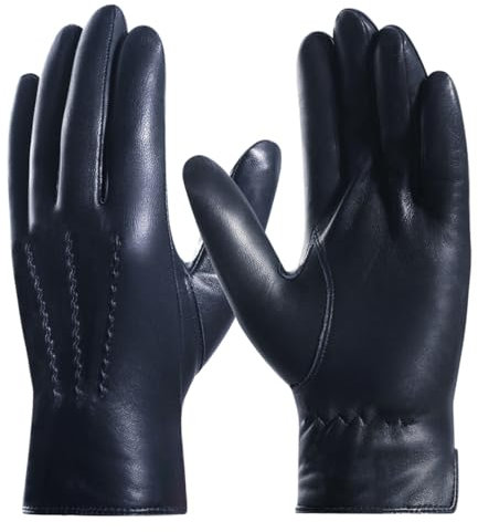 Harssidanzar Herren Lederhandschuhe Handschuhe Herren Leder Komfort Kaschmir Gefüttert GMEU006,Marine,Größe M