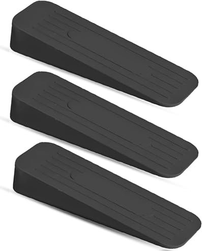EVOKK Pack of 3 Door Stops, Heavy Duty Floor Rubber Stoppers, Anti-Skid Rubber Wedges, Durable Non-Slip Design, Works on Wooden Carpet Tile, Indoor Door Stopper Set, Black