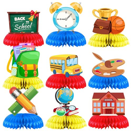 Homefantasy 9 Stück Schuleinführung Mittelstück Deko,Waben Tischdeko,Schulkind 123 ABC Bienenwabe Tischdekorationen,Schulanfang Einschulung Party Deko,für Mädchen Jungen Schuleinführung Tischdekoratio