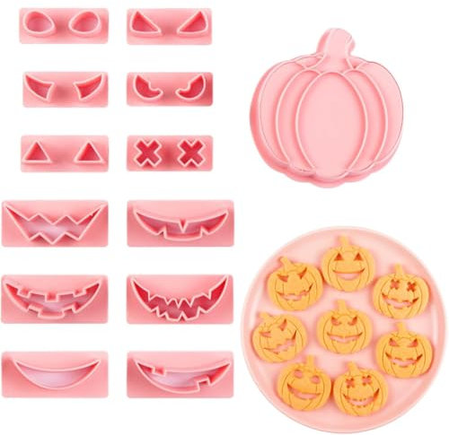 Lot de 14 emporte-pièces en plastique 3D pressables en forme de tête de citrouille pour Halloween, emporte-pièces en relief pour décoration de fête d'Halloween