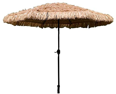 QUSYZD Parasol de plage en paille, parasol de plage avec manivelle, parasol de jardin extérieur utilisé pour les vacances sur terrasse ensoleillée en plein air,