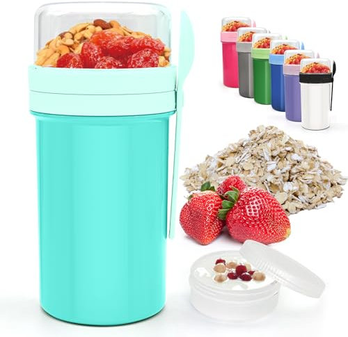 XJIANFU Müslibecher to Go 250ml+650ml,Auslaufsicherer Lunchpot Müsli Cup to Go Becher mit Löffel,Müslibecher to Go,to Go Müslibecher,Joghurtbecher to Go(3565-Lake Blue)