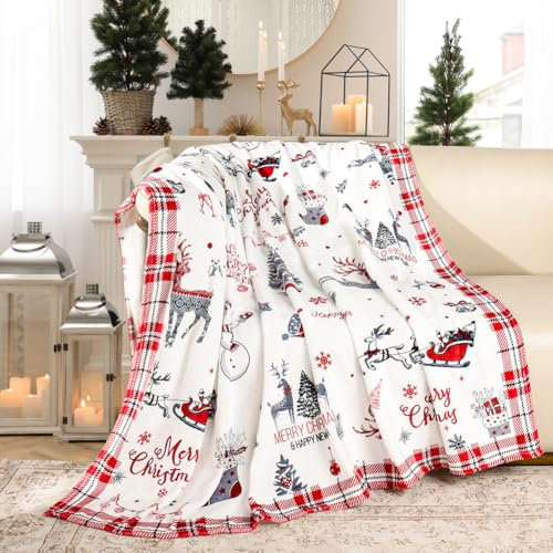 Rajahubri Weihnachtsdecke, Rentier-Decke, ultraweiche Flanell-Fleecedecke, Winter, Plüsch, flauschig, warm, Bettdecke, Weihnachtsdekoration, für Couch, Bett, 127 x 152,4 cm