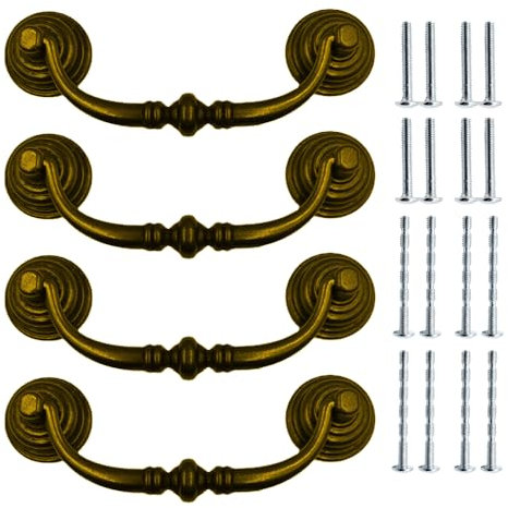 ONEBO 4 Stück Schubladenknöpfe, antike Möbelknöpfe, Vintage-dekorative Türknöpfe, Möbelknöpfe für Schlafzimmer, Kleiderschrank, Kommode, Schubladen, Schränke (Messingfarben)