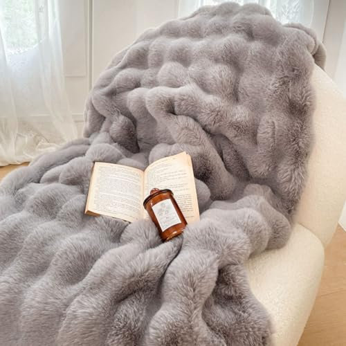 Tospass Kuscheldecke Grau Sherpa - Kaninchen Weich Flauschig Dicke Sofadecke Wohndecke Tagesdecke Doppelgesicht - 200x230cm