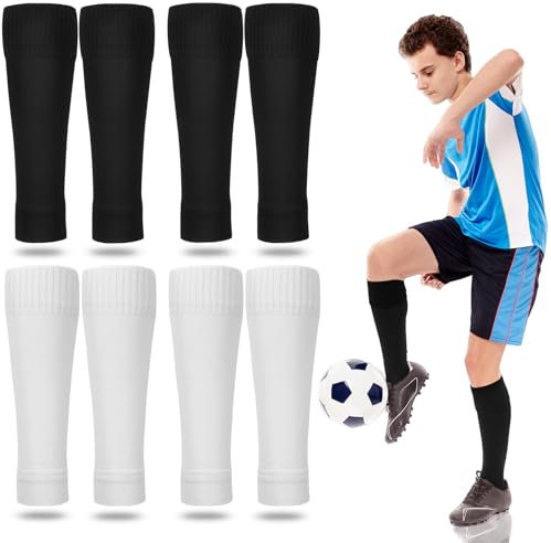 JUNEBRUSHS Kinder Fußball Stutzen, 4 Paar Stutzen Ohne Socken Weiß Schwarze Fussball Socken Kinder Football Socks für Anfänger und Jugendliche