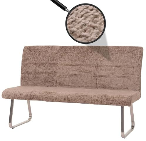 Sitzbank HWC-G55, Esszimmerbank Bank, Edelstahl gebürstet Stoff/Textil Chenille Öko-Tex, 160cm - braun