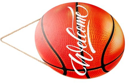 VOSAREA Welcome Sign Porch Door Decor Basketball Ring Sports Theme Rustic Sports Welcome Sign