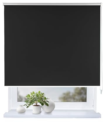 Rollmayer Verdunklungsrollo mit Bohren Thermo Schwarz 160x150 cm BxH | Thermorollo Seitenzugrollo Thermo Rollo fur Fenster und Tur