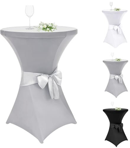 Alishomtll 1er Set Stehtisch Hussen mit Schleife, Ø80cm Stretch Stehtischhussen, Elegante Elastische Tisch-Überzug Hussen für Bistrotisch Runde Stehtisch Bankett Hochzeit (Ø80x110cm, Grau)