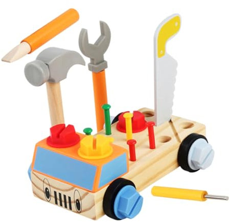 Generisch 1 Satz Werkzeugkasten Reparieren Werkzeugkiste Puppenwagen Werkzeugwagen Werkzeugkoffer Werkzeugkästen Pädagogisches DIY-montageauto DIY Holzauto Zusammenbauen Plastik