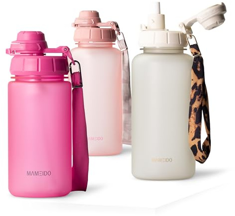 MAMEIDO Borraccia con Cannuccia 500 ml (Glow Couture) | a prova di perdite, senza BPA, tappo sportivo 2 in 1, motivazionale, cannuccia, laccetto, borraccia bambini per sport, scuola