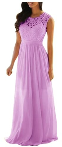 Abendkleid Lang Damen Elegant für Hochzeit Spitzen Rundhals ärmellos A Linie Chiffon Festlich Kleid Lange Ballkleider Brautjungfernkleider Cocktailkleid Spitzenkleid