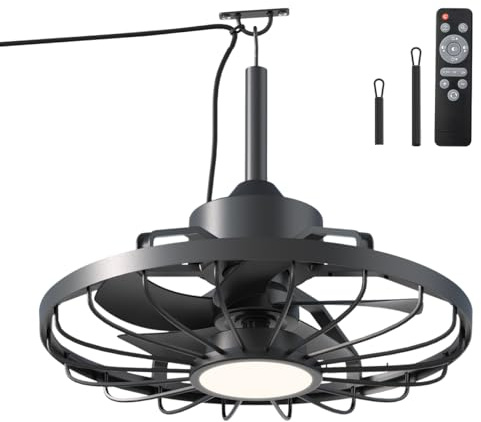 BKZO Deckenventilatorleuchte für den Außenbereich, Außenlicht mit Ventilator, IP44 Wasserdicht, 6 Lüftungsgeschwindigkeiten, mühelose Lichtdimmung, für Terrassen, Pergolen, Wohnzimmer, Esszimmer