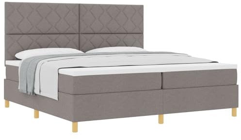vidaXL Boxspringbett mit Matratze Taupe Stoff 200X200 cm Einfache Montage Modernes Design Innenbereich Doppelrahmen Bettmöbel Schlafzimmer Geometrisches Muster Queensize Weiche Berührung