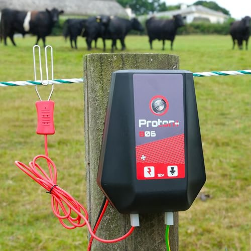 12 Volt Battery Powered Electric Fence Energiser, Proton B06 10Km Max Distance, 0.6 Joule Output, Manufactured in the UK, Weatherproof Kit Includes Leads. For Horses, Poultry, Sheep and All Livestock