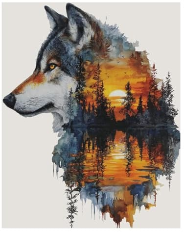 Mafenr Art Loup Peinture Numero Adulte, Loup Peinture Par Numero Adulte, Coloriage Par Numéro Pour La Décoration De La Maison 40x50 CM
