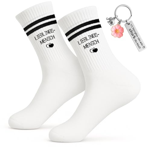 PIujsym Lieblingsmensch Geschenk Set – 100% Baumwolle Lustige Socken Größe 36–44 und Schlüsselanhänger, Geschenk Freundin, Beste Freundin Geschenke, Geschenk Beste Freundin, Geschenke für Freundin