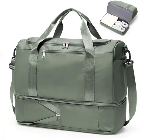 SEAFEW Reisetasche 24L, 40x30x20 Ryanair Handgepäck Tasche für Flugzeug Weekender Sporttasche Damen Wasserdicht Travel Bag Wickeltasche Kliniktasche Geburt Krankenhaustasche mit Schuhfach,A01-Grün