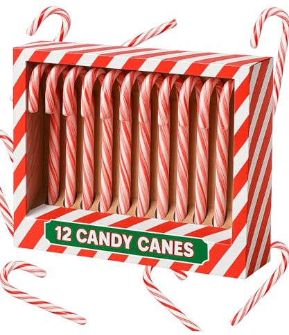 Christmas Candy Canes Mint Flavour Sweets - Xmas Tree Decorations - Party Bag Filler - Individually Wrapped Holiday Treats for Kids & Adults - Stocking Fillers & Party Favour Snacks - 12 Pack