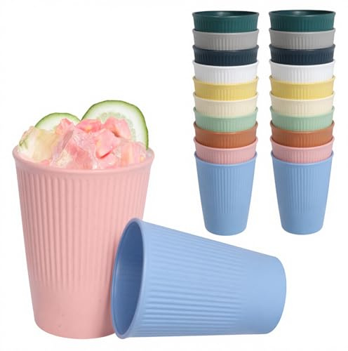 Valyrane 20 Pezzi Bicchieri Plastica Rigida Lavabili, 340ml Bicchieri Acqua Plastica Riutilizzabili, 10 Colori Infrangibili per Bambini & Uso Giornaliero Campeggio Piennicchi