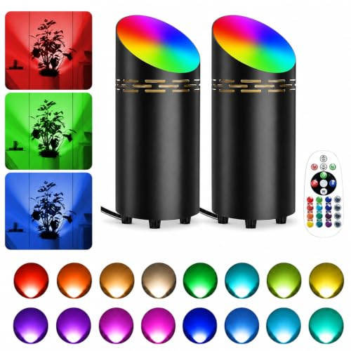 T-SUN RGB LED Uplight Spot Bodenstrahler,16 Farben Dimmbar Bodenlampe Innen | 3000K,Bodenleuchte mit Fernbedienung und Fußschalter,1.8m Kabel,für Wohnzimmer Schlafzimmer,inkl GU10 Lampe,Schwarz (2 Stück)