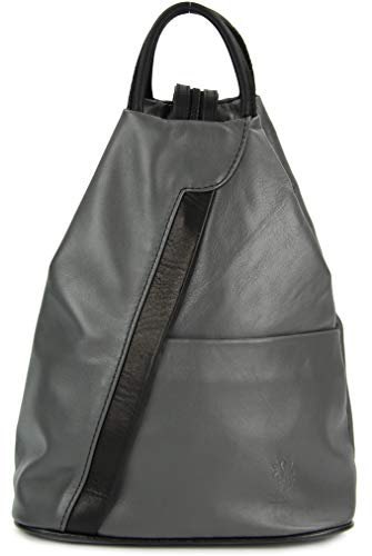 Belli City Backpack leichte italienische Leder Damentasche Rucksack Handtasche in grau schwarz - 29x32x11 cm (B x H x T)