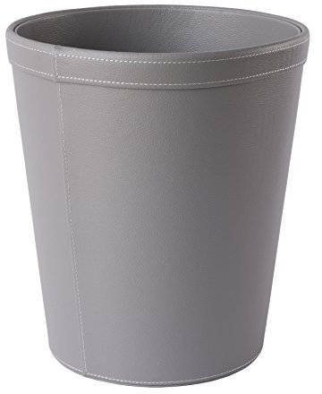 OSCO Grey Faux Leather Waste Bin | Round | Height - 29 cm | Diameter - 26 cm | Circular Trash Can | Waste Paper Basket | Recycling Container | Office | Home | Bathroom