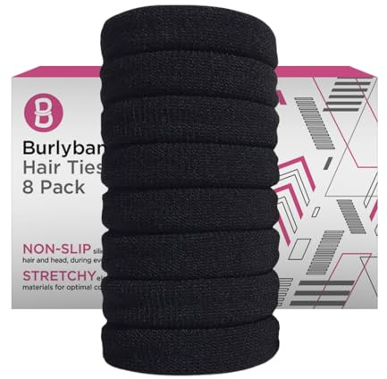 Burlybands Larges Élastiques Pour Cheveux Bouclés ou Épais | Ne Glissent Pas et N’Abîment Pas, Sans Coutures | Accessoires de Cheveux Pour Queues de Cheval | Adaptés au Sport (Noir, 8 Pièces)
