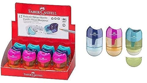 Faber-Castell Pencil Sharpener + Eraser with Collection Tray Assorted Colours Display 12 Pieces