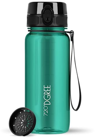 720°DGREE Botella Agua 650ml “uberBottle“ - Tamiz-Fruta, crystalClear - Sin BPA, Prueba de Fugas, Reutilizable - Cantimplora, Water Bottle ideal para Deporte, Fitness, Gimnasio, Senderismo, Colegio