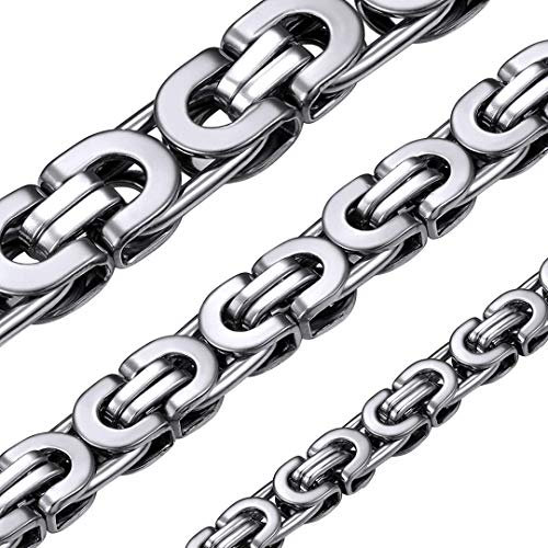 Heavy Link Chain Necklace for Men and Women 10mm Textured Stainless Steel Silver Byzantine Chain 30 Inch