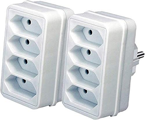 Brennenstuhl Mehrfachsteckdose, Steckdosenadapter 4-fach Eurosteckdose mit Kindersicherung, Farbe: weiß (2 Stück / 4-Fach)