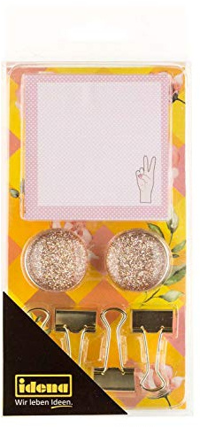 Idena 10423 - Büro-Set Rosegold mit 4 Foldback Klammern, 2 Magneten, 1 Notizzettelblock