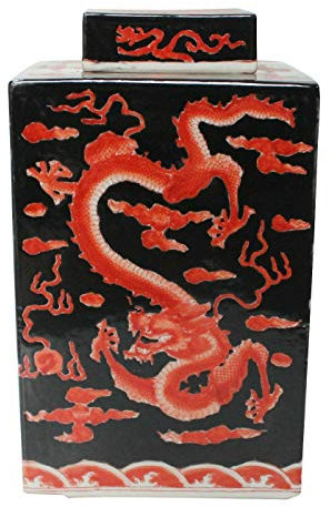 Fine Asianliving Fine Asianliving Chinesischer Ingwertopf Porzellan Handbemalt Drache Rot Schwarz B18xT18xH34cm Chinesische ingwertopf asiatische Jingdezhen China Deko Ingwerglas mit Deckel