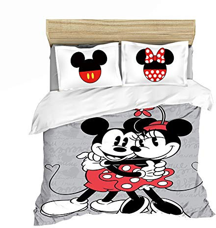 GDGM Miey Mnie Ms Bettwäsche Set,Mädchenbettwäsche-Bettbezug Und Kissenbezug,Kinderbettwäsche 2-teiliges Mit Reißverschluss Set (B,155x220cm+80x80cm)