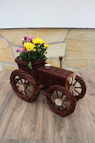 Weidenkorb Weidentraktor Blumenkübel Korbgeflecht Pflanzkorb Weide Plumenkasten Geschenk Präsent (XL)