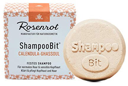 Rosenrot Naturkosmetik - ShampooBit® - festes Shampoo Calendula-Ghassoul - 55g - Für normales Haar & sensible Kopfhaut - Klärt & Pflegt Kopfhaut und Haar - Zertifizierte Naturkosmetik
