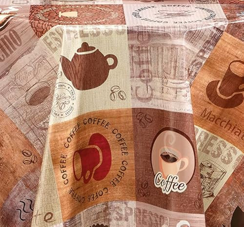 PVC Tischdecke Cappuccino Wachstuch · Eckig · Länge & Breite wählbar · abwaschbare Tischdecke · Kaffee Coffee Mocca braun, Größe:140 x 220 cm