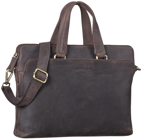 STILORD Kylie Business Ledertasche Damen 13,3 Zoll Laptoptasche Vintage Aktentasche Umhängetasche Handtasche für Büro Arbeit Echt Leder Farbe:dunkel - braun