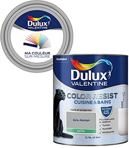 Ma Couleur Sur-Mesure par Dulux Valentine – Peinture Intérieure Murs, Plafonds, Boiseries - Palette Naturelle, Cuisine & Bain Satin, Gris Alpaga , 0,75 L