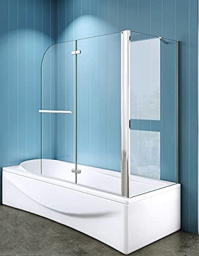 Acezanble Badewannenaufsatz 100x75cm Eck Duschwand Badewanne 2-tlg.Faltwand mit Handtuchhalter 6mm Nano Glas H140cm