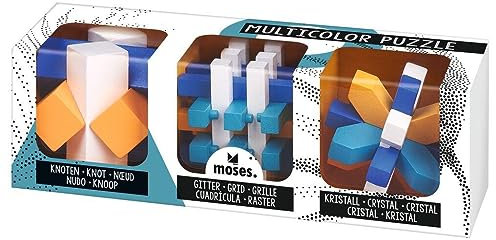 moses. Geduldspiel aus Holz – Buntes Knobelspaß 3er-Set, 3D Puzzle Denksportaufgaben, Holzspielzeug für Kinder & Erwachsene