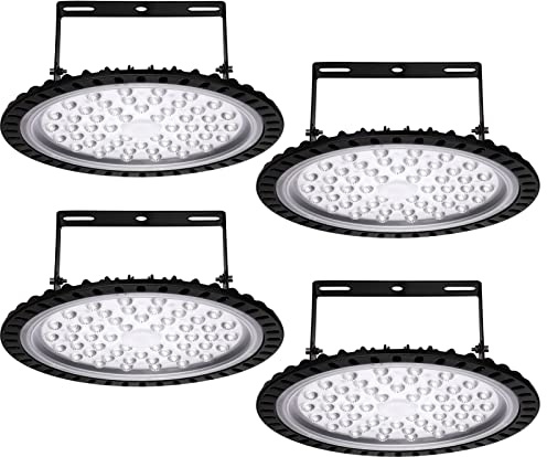 Hondony 4 Stück UFO Industrielampe, 200W Hallenstrahler, 6500K Kaltweiß High Bay Licht, IP67 Wasserdicht Werkstattlampe, LED Strahler für Fabrikhallen, Hallenstadion, Werkstätten