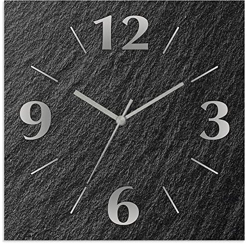 ARTLAND Wanddeko Wanduhr ohne Tickgeräusche Alu Quarzuhr 30x30 cm Quadratisch Lautlos analoge Quarzuhr, 4 Ziffern 30x30 cm Schieferoptik U1RE