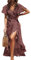 CUPSHE Women Summer Wrap Maxi Dress Casual Split Flared Sleeve V-Neck Ditsy Dress Tie Waist Ruffle Beach Dress Red S