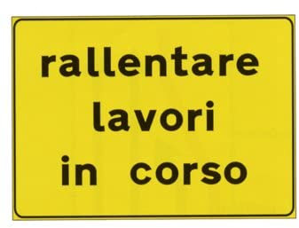 CARTELLO IN LAMIERA SCATOLATA RETTANGOLO 60X40 cm - rallentare lavori in corso - SEGNALE CATARIFRAGENTE CON CAVALLETTO (CARTELLO + CAVALLETTO)