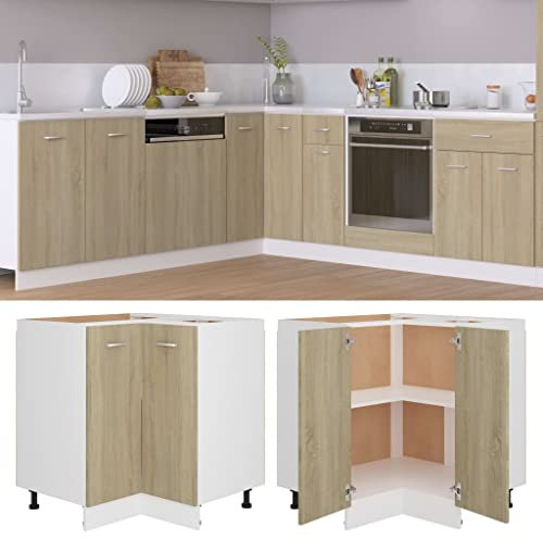 homiuse Eckunterschrank Sonoma-Eiche 75,5x75,5x80,5 cm Holz KüChenschrank Eckschrank Vorratsschrank KüChenunterschrank Aufbewahrungsschrank KüChenschräNke Eckkommode Zwei Regal Ohne Arbeitstisch