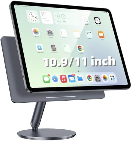 BENKS Magnetische iPad Ständer 360°Drehbare iPad Halterung,Faltbarer Tragbarer Tablet-Halter,360°Verstellbarer Drehbarer Aluminium Tischständer für iPad Pro 11’’ 1st/2nd/3rd/4th Gens,iPad Air 4th/5th