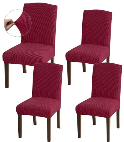 Granbest Hohe Dehnung Stuhlhussen, Universelle Passform Jacquard Esszimmerstühle Bezüge, Abnehmbare Stuhl Protektors für Esszimmer, Küche, Restaurant und Hotel (Set von 4, Weinrot)